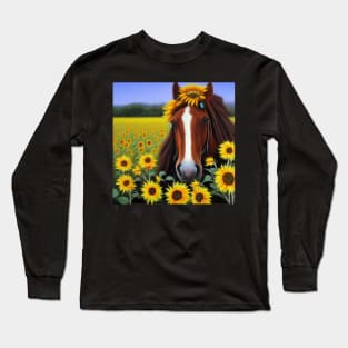 Horse with Sunflowers Long Sleeve T-Shirt
